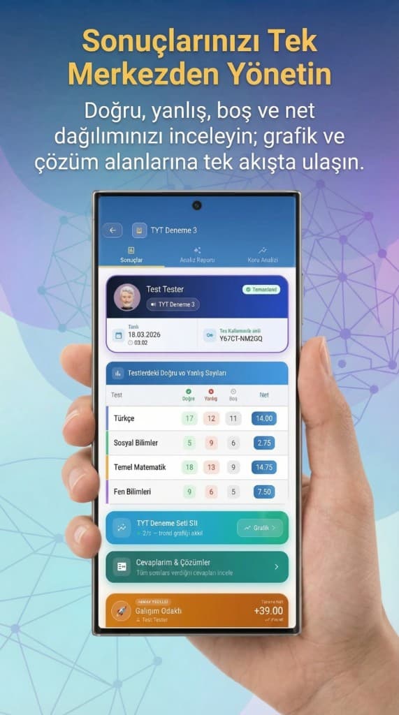 Sonuçlar — bölüm bazlı D/Y/Net tablosu