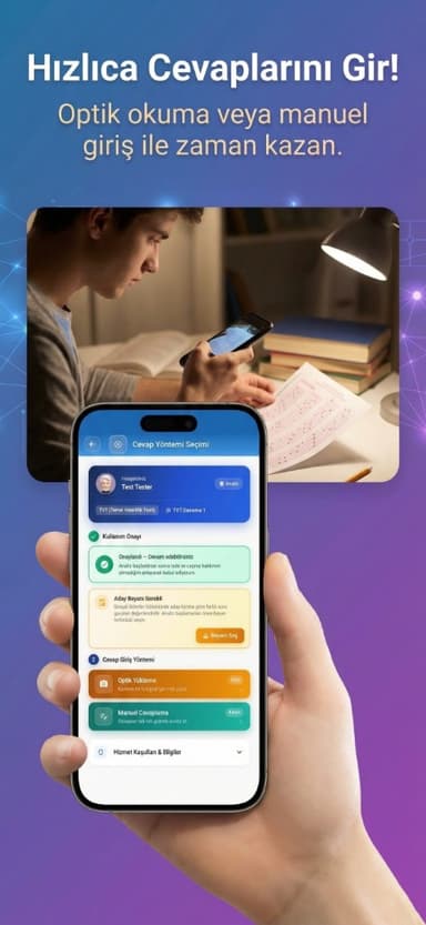 AnalizMatik Cevap Giriş Ekranı — Optik Yükleme ve Manuel Cevaplama